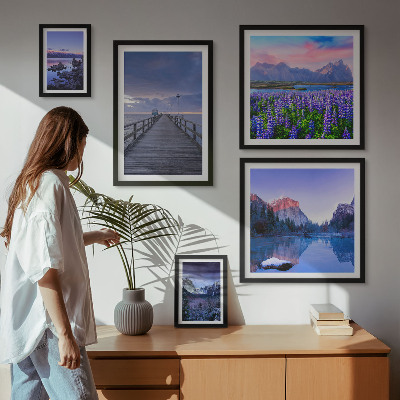 Conjunto de 5 quadros decorativos Paisagens de montanha e litoral