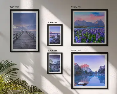 Conjunto de 5 quadros decorativos com paisagens de montanha e litoral