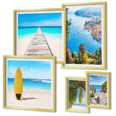 Galeria de parede com paisagens litorâneas e praias