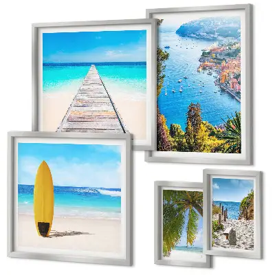 Galeria de parede com paisagens litorâneas e praias