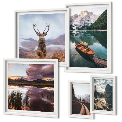 Conjunto de 5 quadros com moldura Paisagens, montanhas, lagos, natureza