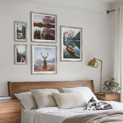 Conjunto de 5 quadros com moldura Paisagens, montanhas, lagos, natureza