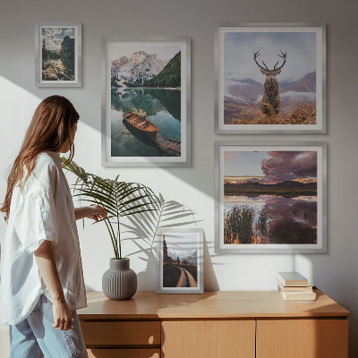 Conjunto de 5 quadros com moldura Paisagens, montanhas, lagos, natureza