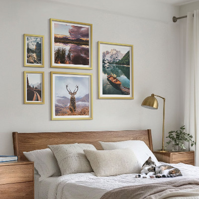 Conjunto de 5 quadros com moldura Paisagens, montanhas, lagos, natureza