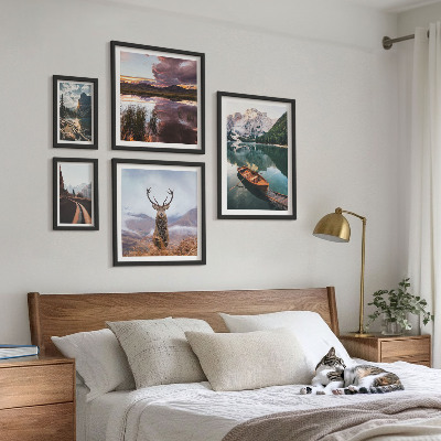 Conjunto de 5 quadros com moldura Paisagens, montanhas, lagos, natureza