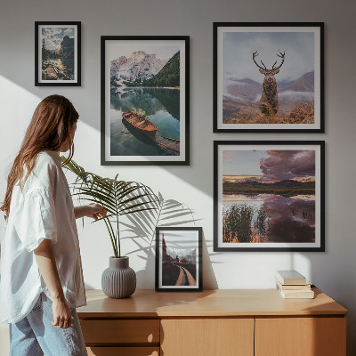 Conjunto de 5 quadros com moldura Paisagens, montanhas, lagos, natureza