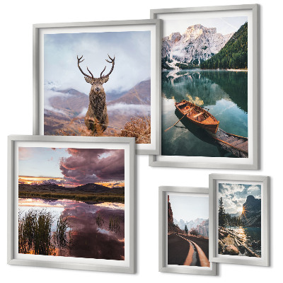 Conjunto de 5 quadros com moldura Paisagens, montanhas, lagos, natureza