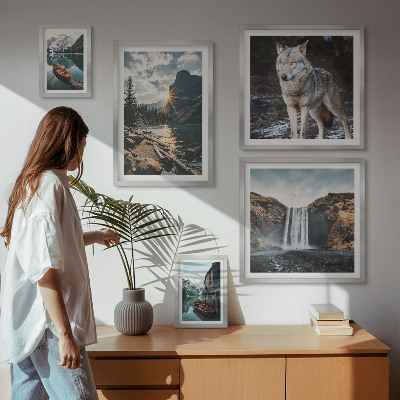 Conjunto de 5 quadros com moldura Paisagens da natureza e da vida selvagem