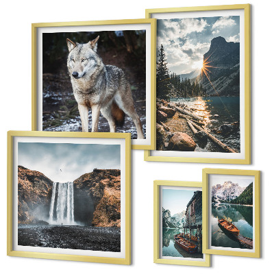 Conjunto de 5 quadros com moldura Paisagens da natureza e da vida selvagem