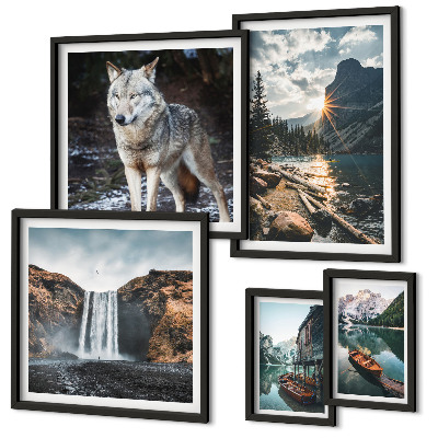 Conjunto de 5 quadros com moldura Paisagens da natureza e da vida selvagem