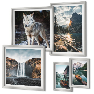 Conjunto de 5 quadros com moldura Paisagens da natureza e da vida selvagem