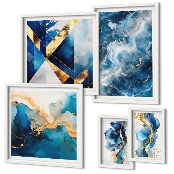 Conjunto de 5 quadros decorativos Composições abstratas em azul