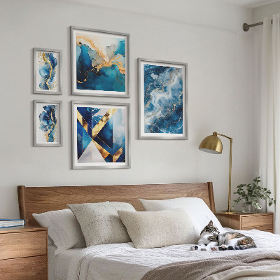 Conjunto de 5 quadros decorativos Composições abstratas em azul
