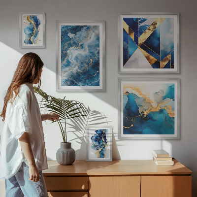 Conjunto de 5 quadros decorativos Composições abstratas em azul