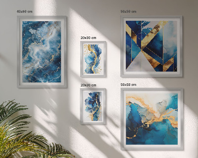 Conjunto de 5 quadros decorativos Composições abstratas em azul