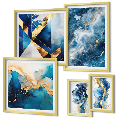 Conjunto de 5 quadros decorativos Composições abstratas em azul
