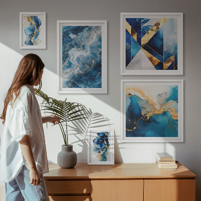 Conjunto de 5 quadros decorativos Composições abstratas em azul
