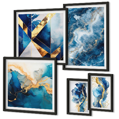 Conjunto de 5 quadros decorativos Composições abstratas em azul