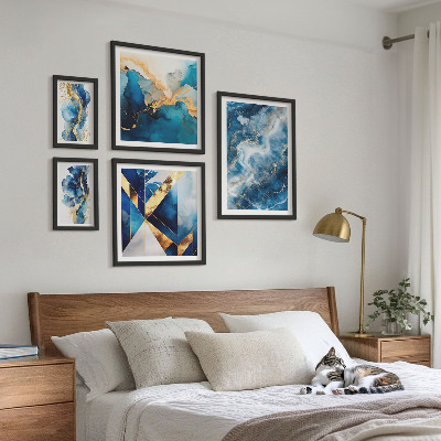 Conjunto de 5 quadros decorativos Composições abstratas em azul