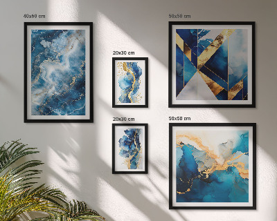 Conjunto de 5 quadros decorativos Composições abstratas em azul