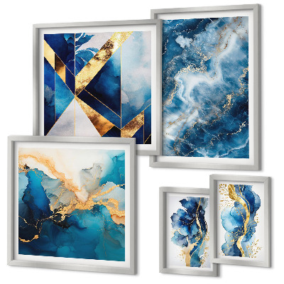 Conjunto de 5 quadros decorativos Composições abstratas em azul