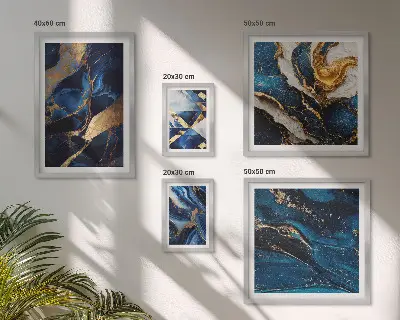 Galeria de quadros para parede com padrões abstratos em azul
