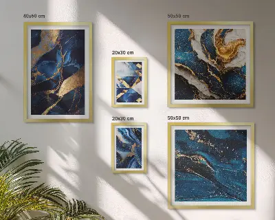 Galeria de quadros para parede com padrões abstratos em azul