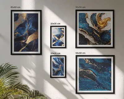 Galeria de quadros para parede com padrões abstratos em azul