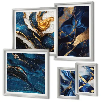 Galeria de quadros para parede com padrões abstratos em azul