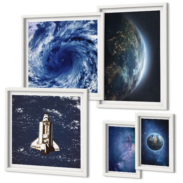Conjunto de 5 quadros com moldura Paisagens cósmicas da Terra