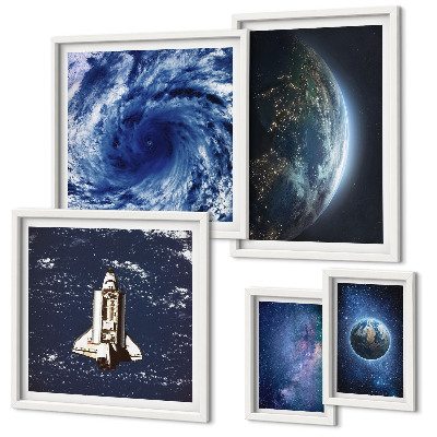 Conjunto de 5 quadros com moldura Paisagens cósmicas da Terra