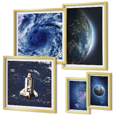 Conjunto de 5 quadros com moldura Paisagens cósmicas da Terra