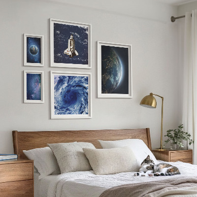 Conjunto de 5 quadros com moldura Paisagens cósmicas da Terra