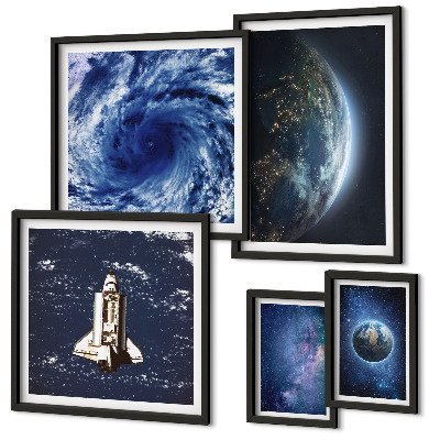 Conjunto de 5 quadros com moldura Paisagens cósmicas da Terra