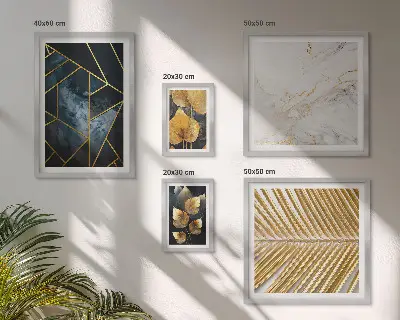 Conjunto de 5 quadros decorativos com estampas de folhas elegantes e geometria