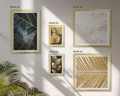 Conjunto de 5 quadros decorativos com estampas de folhas elegantes e geometria