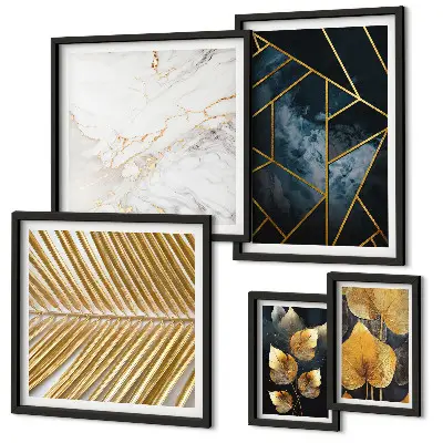 Conjunto de 5 quadros decorativos com estampas de folhas elegantes e geometria