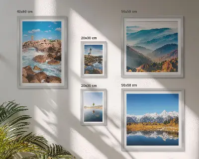 Galeria de quadros para parede com estampas de montanhas naturais e faróis à beira-mar