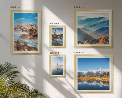 Galeria de quadros para parede com estampas de montanhas naturais e faróis à beira-mar
