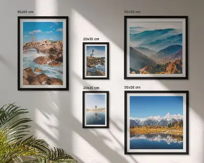 Galeria de quadros para parede com estampas de montanhas naturais e faróis à beira-mar