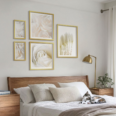 Conjunto de 5 quadros com moldura Detalhes em mármore rosa branco