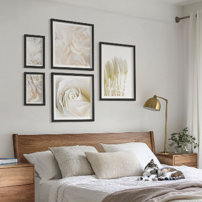 Conjunto de 5 quadros com moldura Detalhes em mármore rosa branco