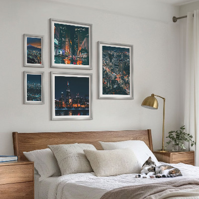 Conjunto de 5 quadros decorativos Vistas noturnas de cidades modernas