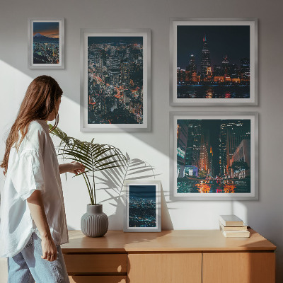 Conjunto de 5 quadros decorativos Vistas noturnas de cidades modernas