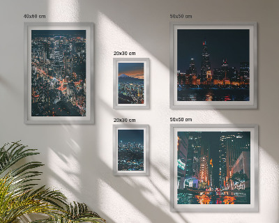 Conjunto de 5 quadros decorativos Vistas noturnas de cidades modernas