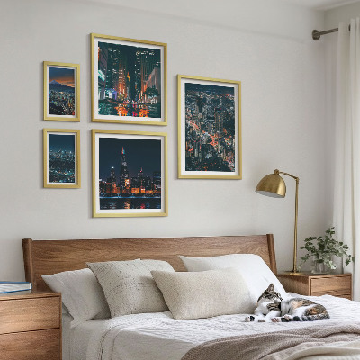 Conjunto de 5 quadros decorativos Vistas noturnas de cidades modernas