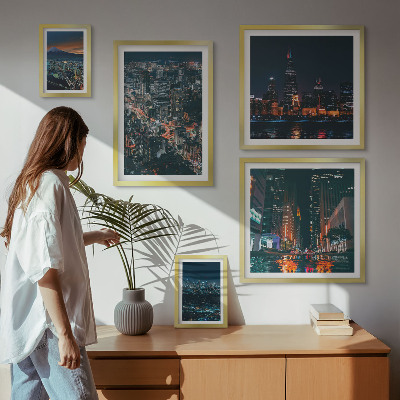 Conjunto de 5 quadros decorativos Vistas noturnas de cidades modernas