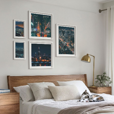 Conjunto de 5 quadros decorativos Vistas noturnas de cidades modernas