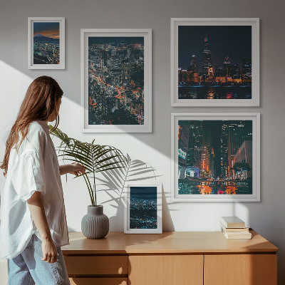Conjunto de 5 quadros decorativos Vistas noturnas de cidades modernas