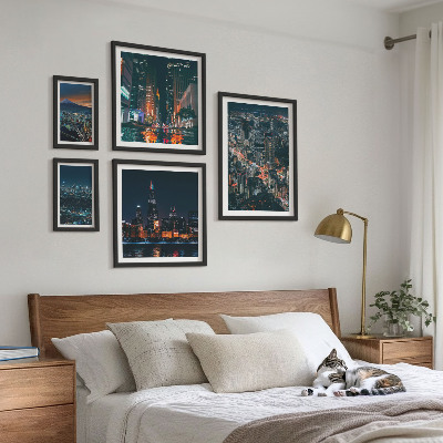 Conjunto de 5 quadros decorativos Vistas noturnas de cidades modernas